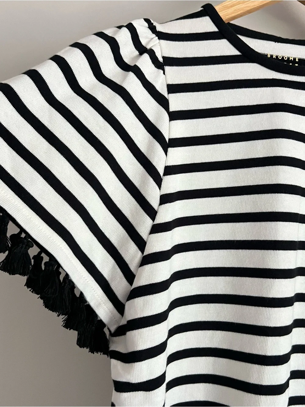 Broome Street KATE SPADE Womens SIze X-Small Flutter Dress Black White Stripe